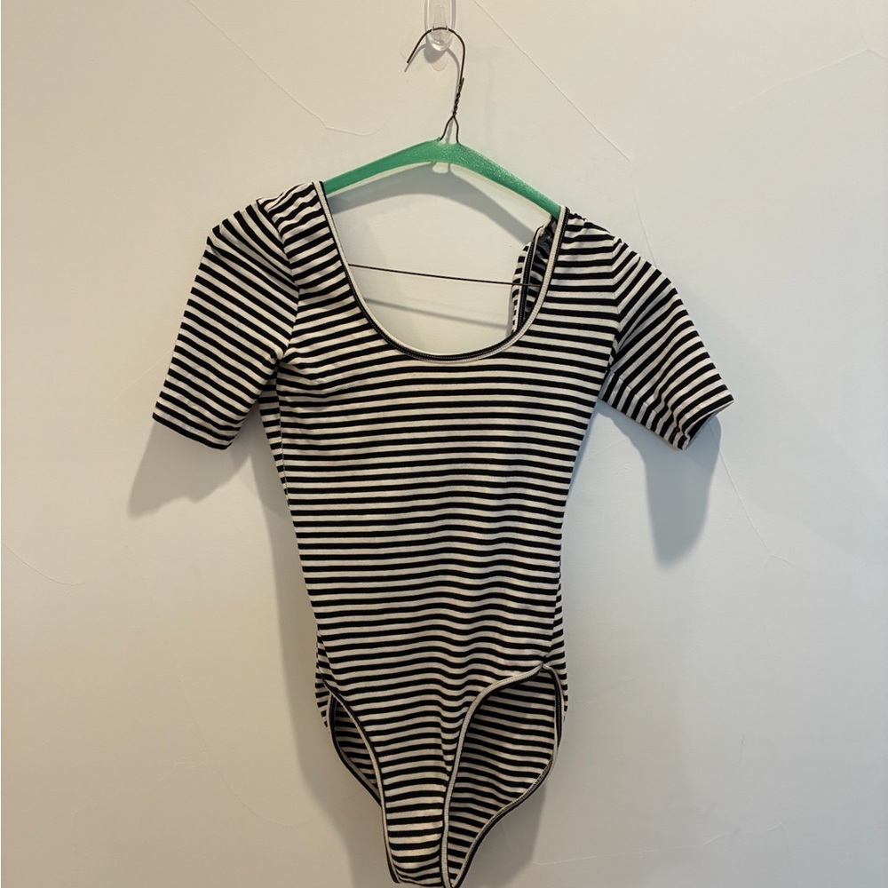 American Apparel Black and White Striped Bodysuit